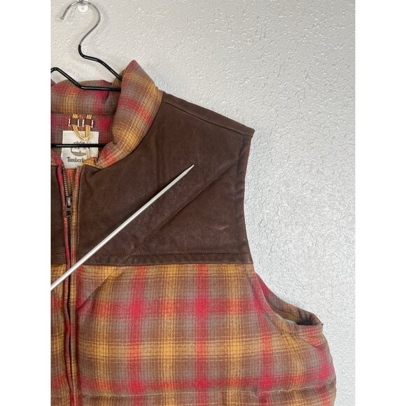 Timberland X Pendleton Wool Puffer Vest XXL Plaid Leather Down Filled Country - Picture 14 of 14